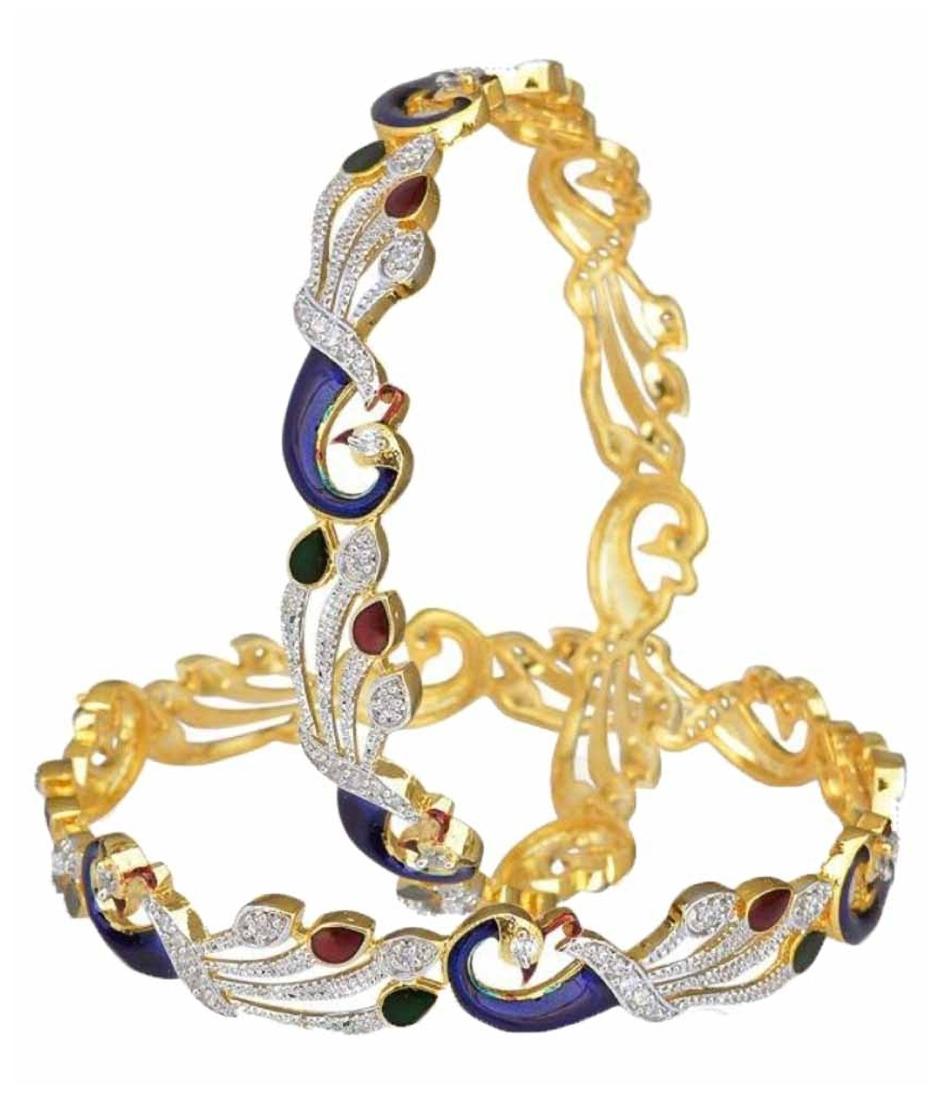 

Zeneme Dancing Peacock American Diamond Bangles Jewellery For Women Girls