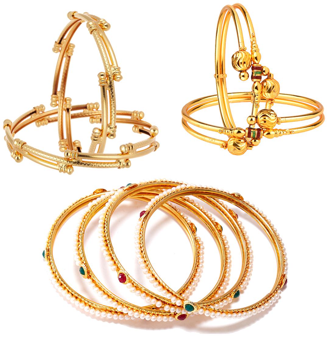 

Zeneme Designer Victoria Bangles Pearls Bangles Trendy Gold Plated And Coinage Bangles