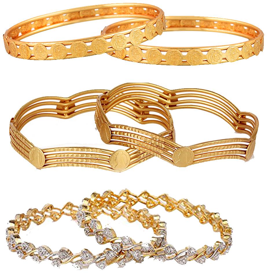 

Zeneme Designer Gold Plated Jewellery Bangles for Women and Girls - Combo of 3