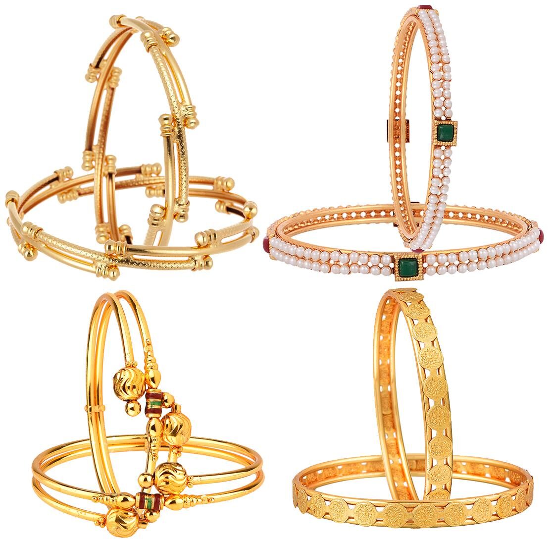 

Zeneme Designer Victoria Bangles Pearls Bangles Trendy Gold Plated And Coinage Bangles