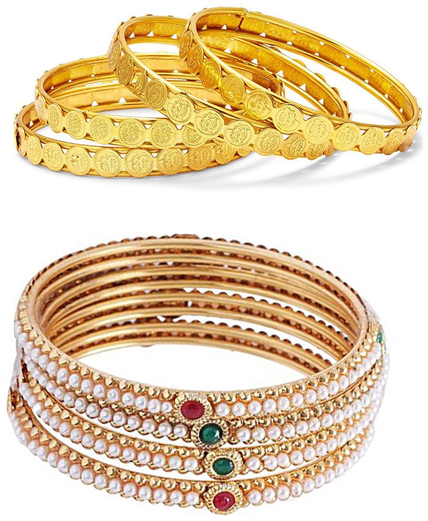 

Zeneme Designer Temple Coin Pearl Bangles Pack Of 8 For Women Girls