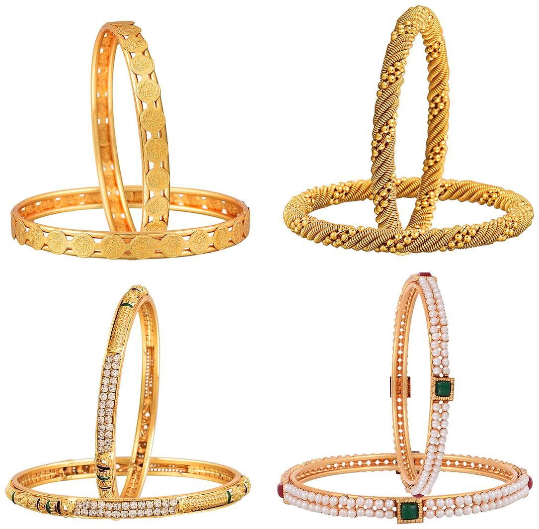 

Zeneme Designer Victoria Bangles Pearls Bangles Trendy Gold Plated And Coinage Bangles - Pack Of 8