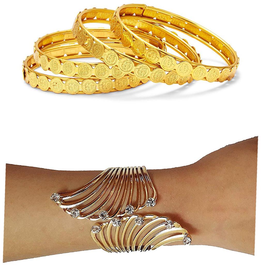 

Zeneme Designer Combo Of Temple Coin Bangles Bracelet Pack Of 5 For Women Girls