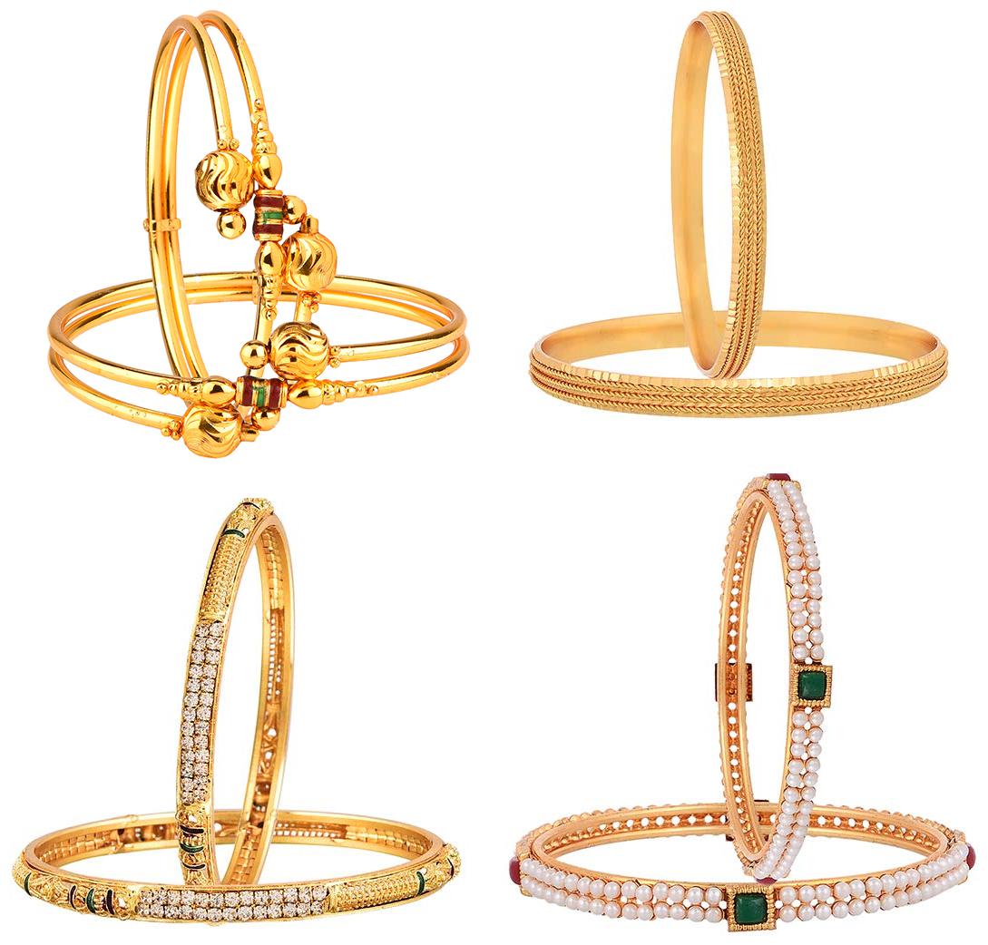 

Zeneme Designer Victoria Bangles Pearls Bangles Trendy Gold Plated And Coinage Bangles - Pack Of 8