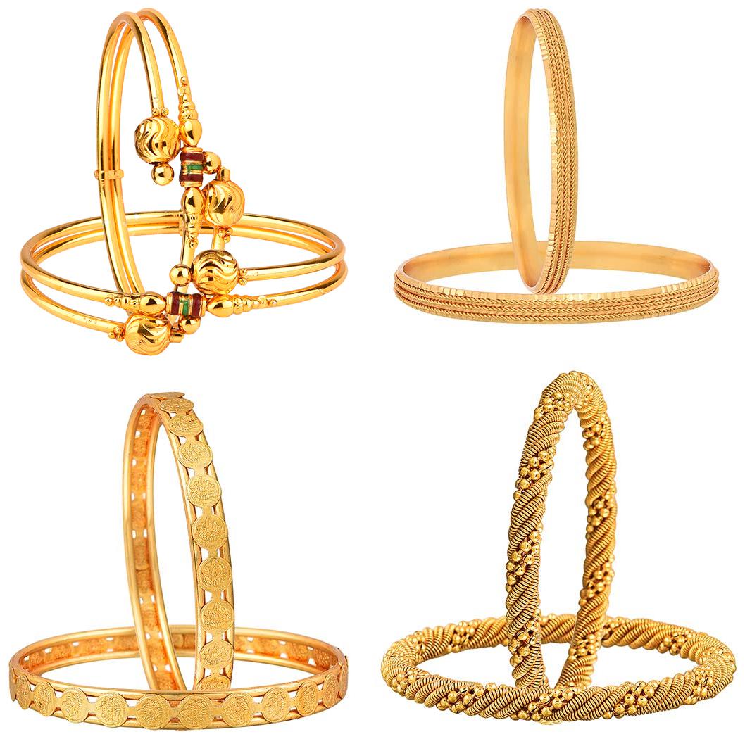 

Zeneme Designer Combo Of Victoria Pearls Bangles Trendy Gold Plated And Coinage Bangles - Pack Of 8