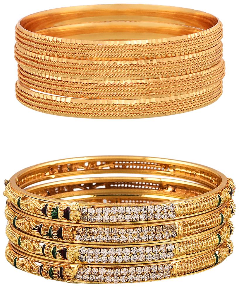 

Zeneme Designer Victoria Bangles Trendy Gold Plated And Coinage Bangles - Pack Of 8