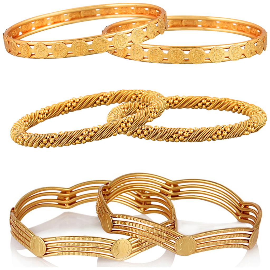 

Zeneme Designer Gold Plated Jewellery Bangles for Women and Girls - Combo of 3