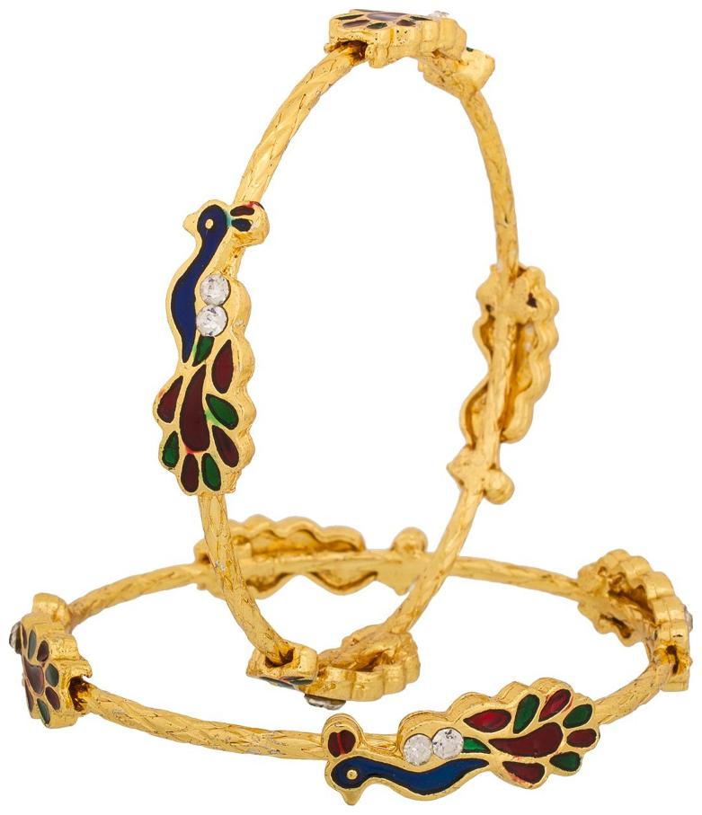 

Zeneme Meenakari Design Peacock Gold plated Bangle set