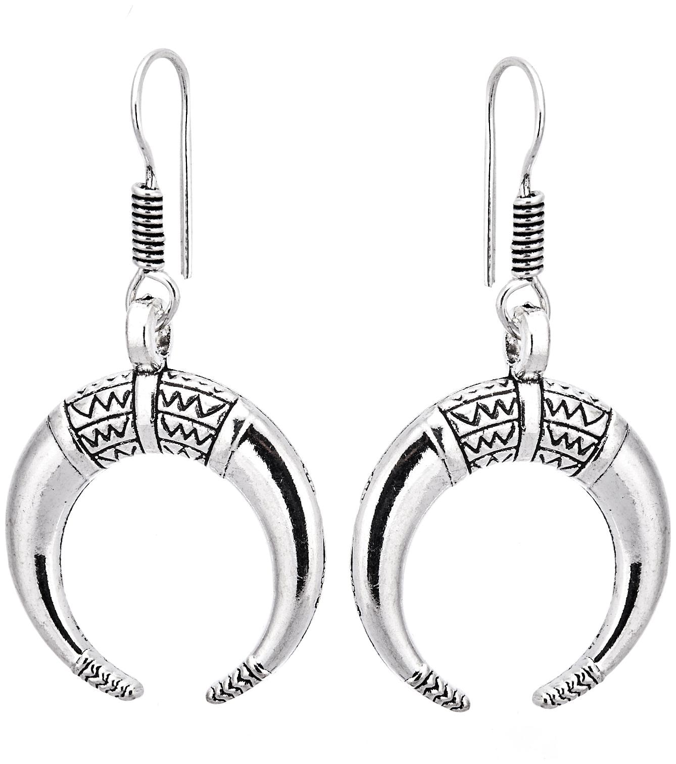 

Zeneme Earring Oxidized Silver Inverted Moon Style Jewellery For Women