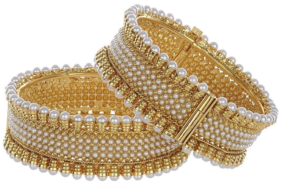 

Zeneme Royal Look Pearl Embedded Gold Plated Bangles for Women