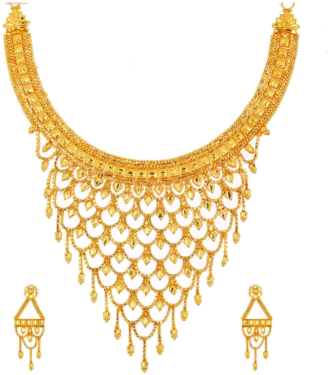 

Zeneme Jewellery Set Gold Plated Tradition Queen s Crown Style Necklace Sets with Earring For Women Girls