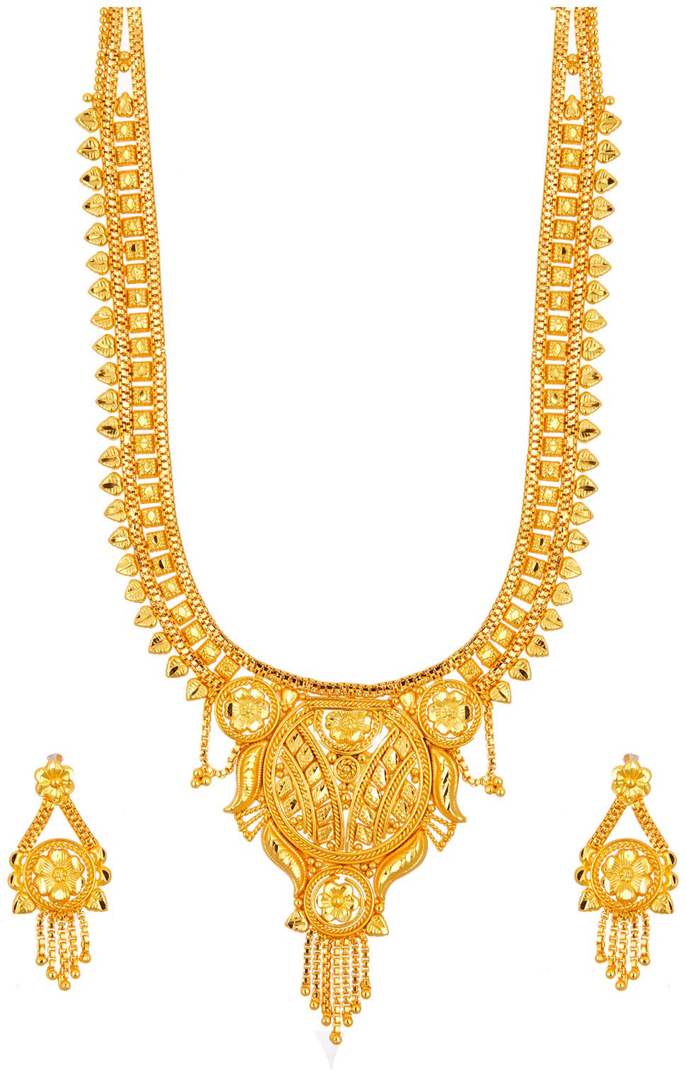 

Zeneme Jewellery Set Gold Plated Traditional Rani Haar Necklace Set With Earring For Women Girls