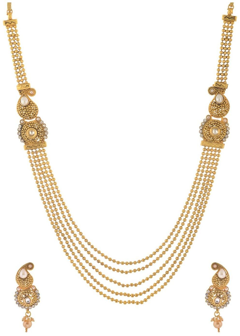 

Zeneme Jewellery Set Gold-Plated Multi-Strand Long Designer Necklace Set With Earring Jewellery For Women Girls