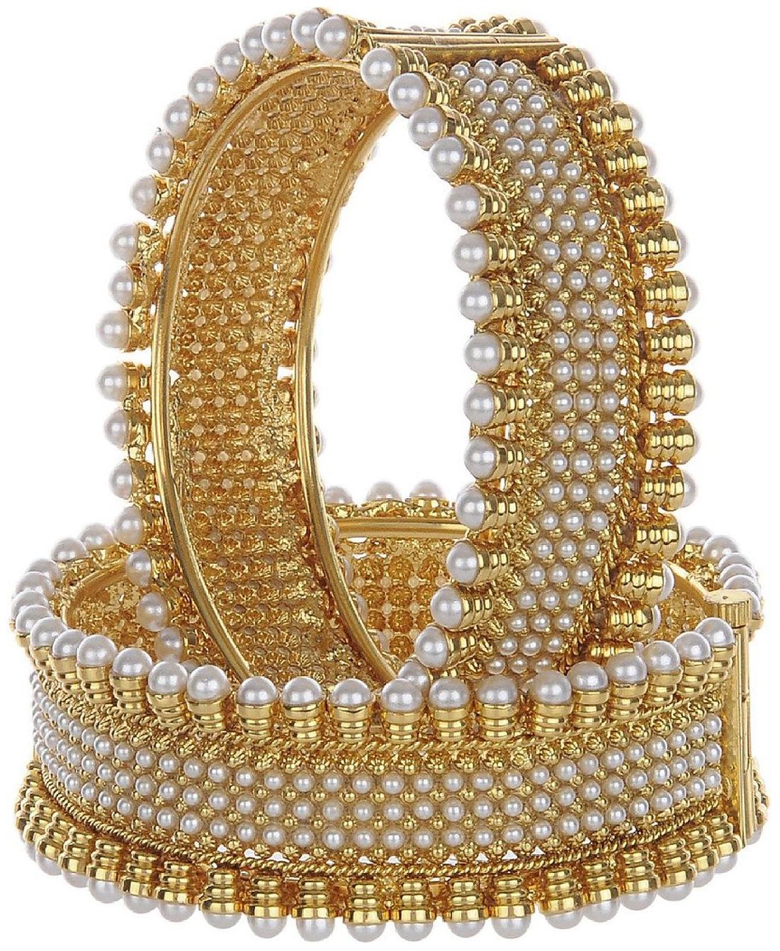

Zeneme Royal Look Pearl Embedded Gold Plated Bangles for Women