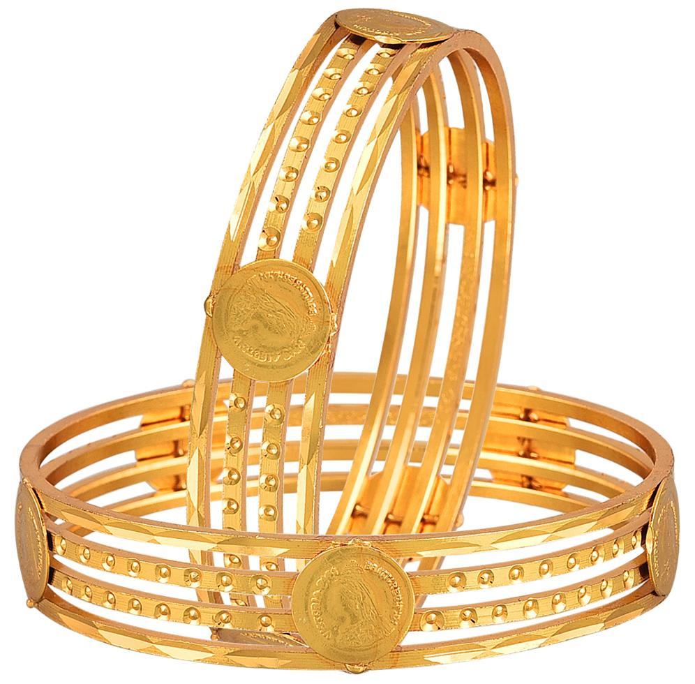 

Zeneme Classic Gold Plated Coin design Bangle set