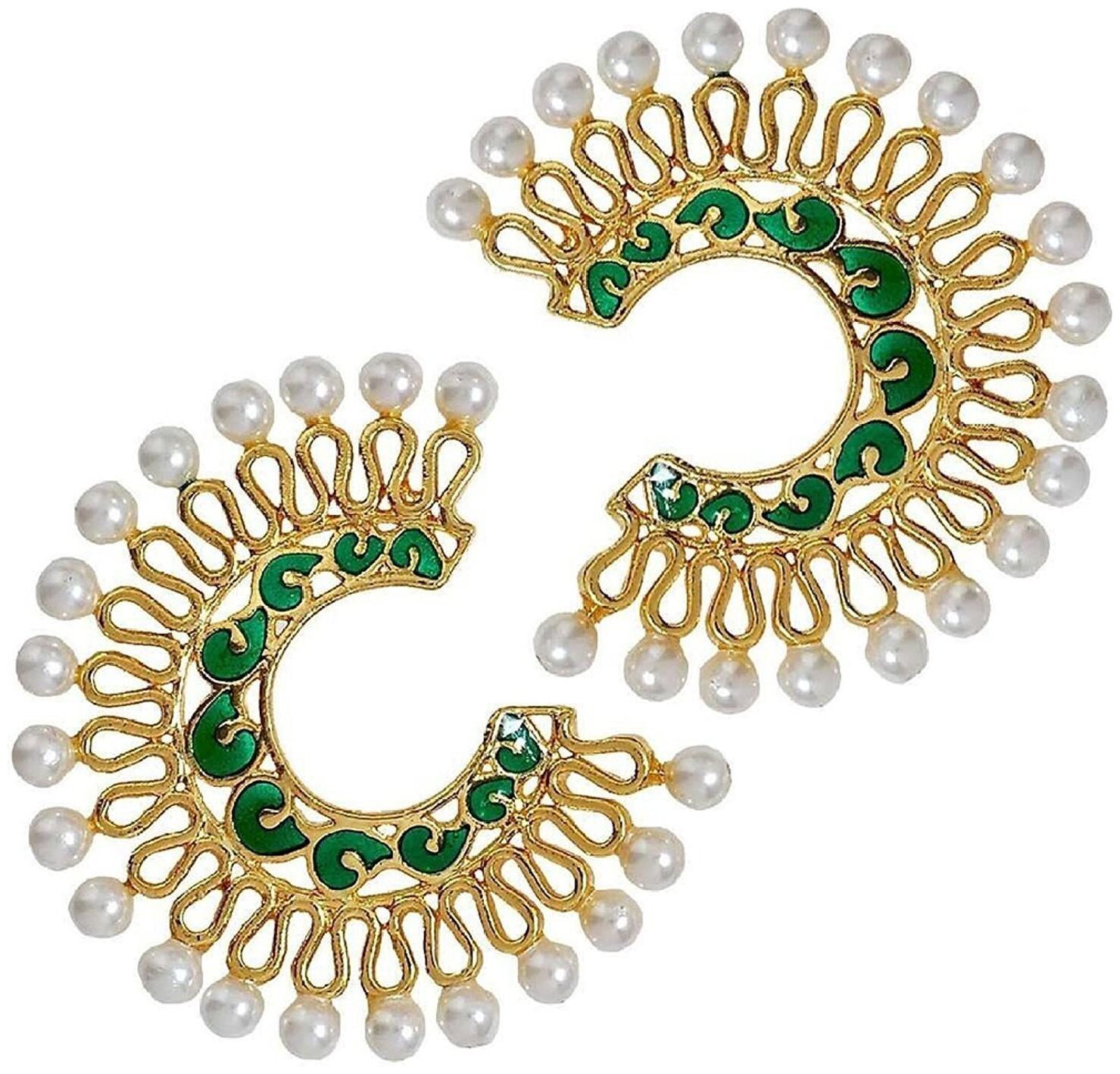 

ZIVOM Chaand Bali Filigree Gold Plated Green Meenakari Pearl Earring For Women