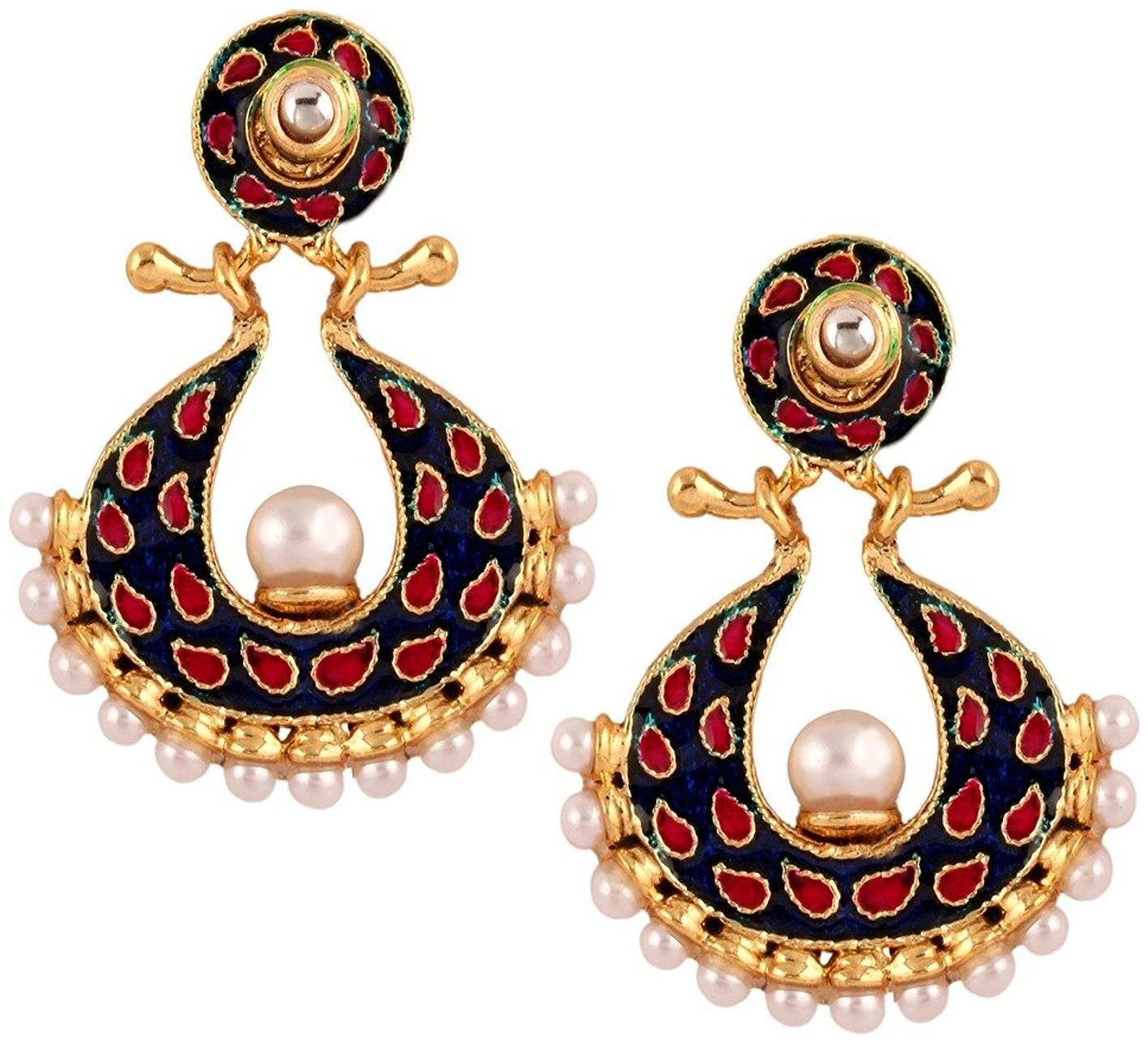 

ZIVOM Double Side Changeable Blue Red Green Pearl Meenakari Earring For Women