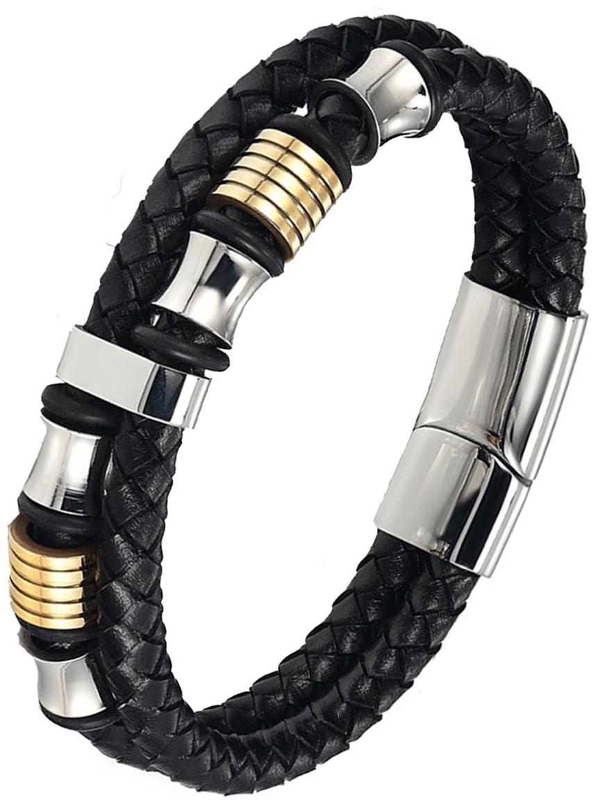 

ZIVOM Dual Two Tone High Quality Braided 100 Genuine Leather 316L Stainless Steel Wrist Band Bracelet Stylish Men