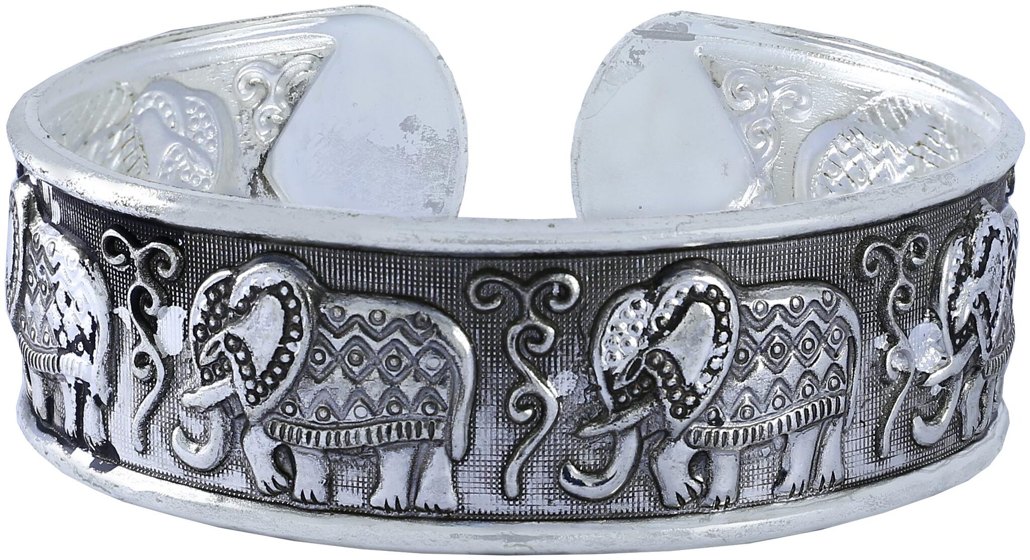 

Zivom Elephant Oxidised Afghani Boho Antique German Silver Cuff Bracelet For Women