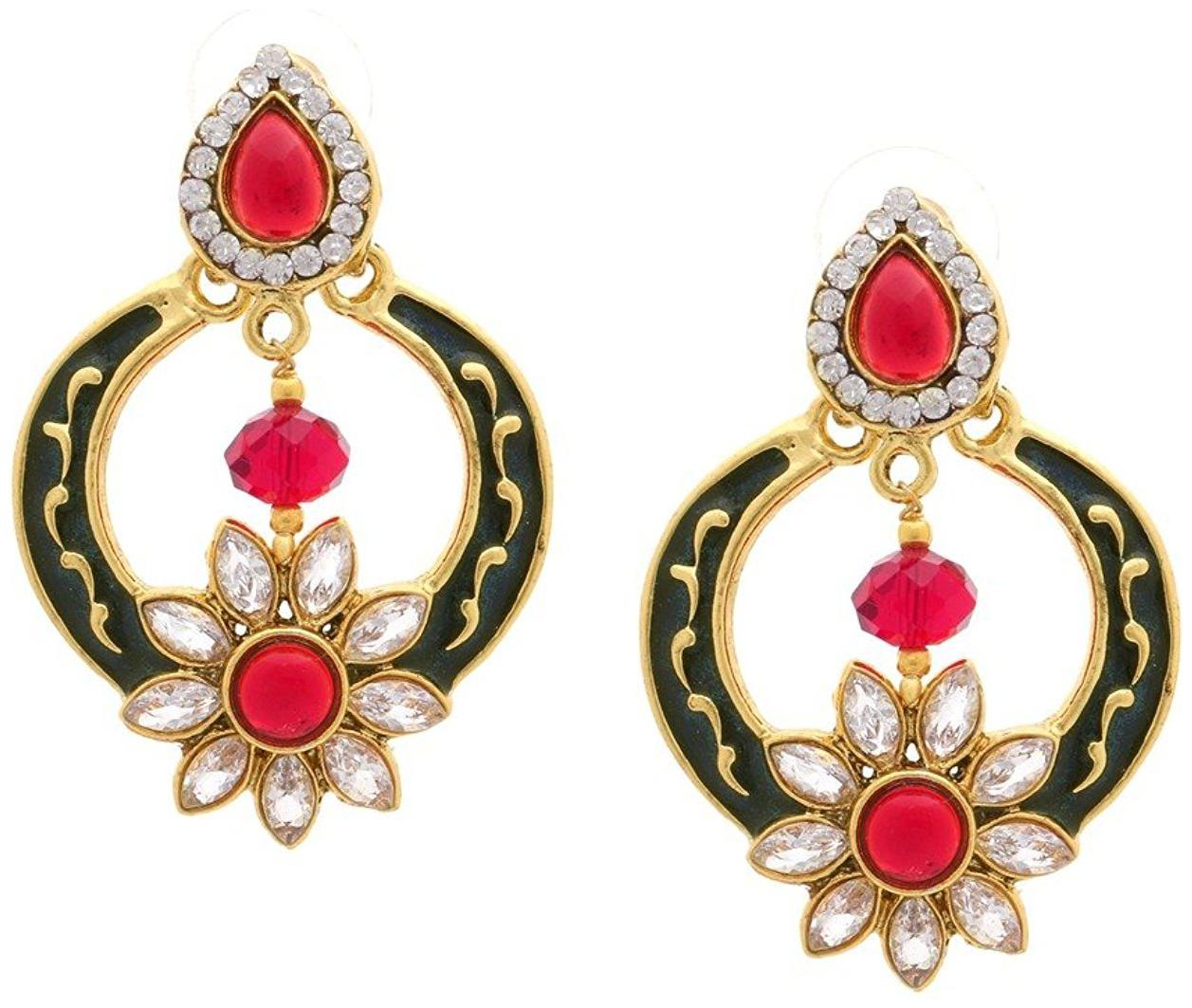 

ZIVOM Flower Kundan Pearl Multi Meenakari Gold Plated Earring For Women