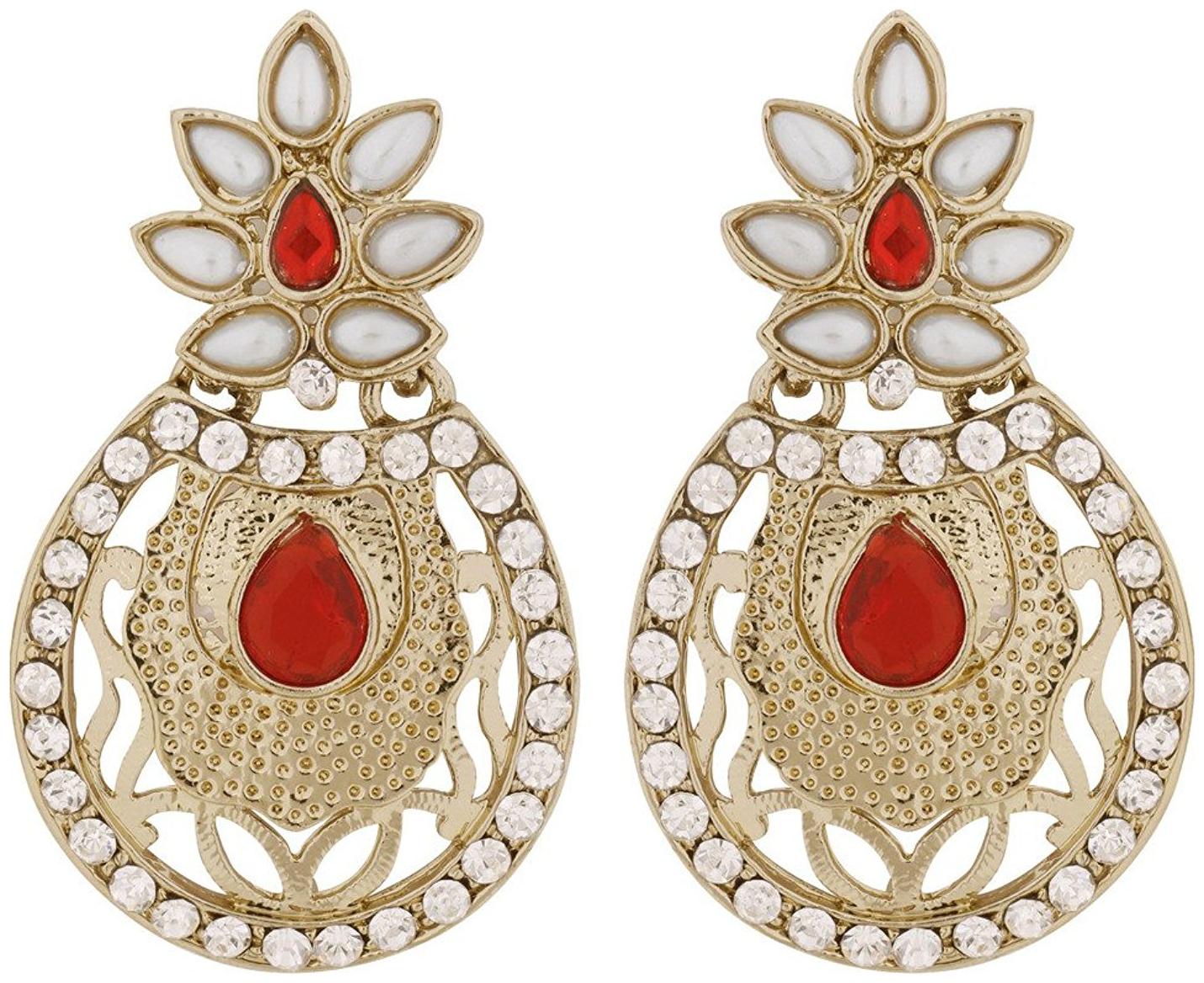 

ZIVOM Flower Filigree Antique Rhodium Pearl Red Earring For Women