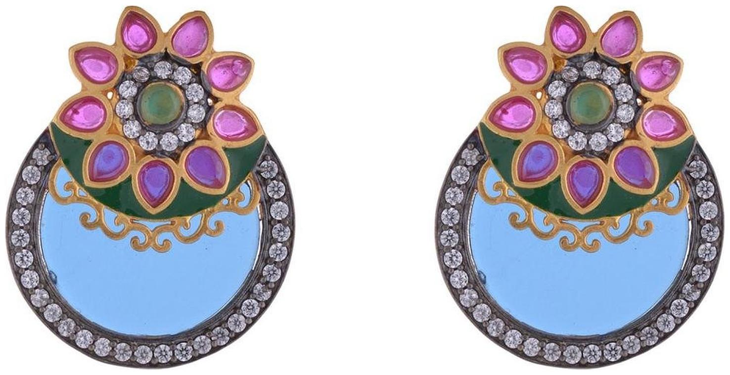 

ZIVOM Gold Plated Designer Blue Green Red American Diamond Victorian Earring For Women