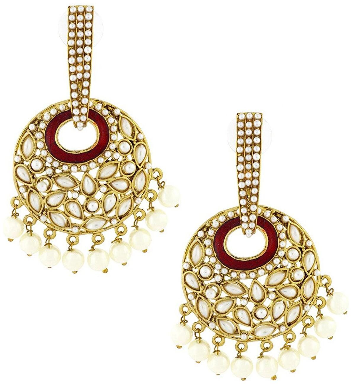 

ZIVOM Gold Plated Maroon Meenakari Pearl Large Earring For Women