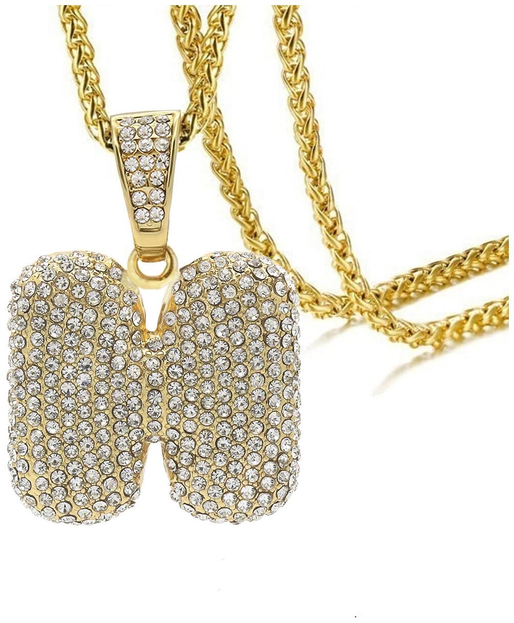 

ZIVOM Hip Hop Iced Out Alphabet Initial Letter H 18k Gold Rope 22 Chain Initial Necklace Pendant Women Men