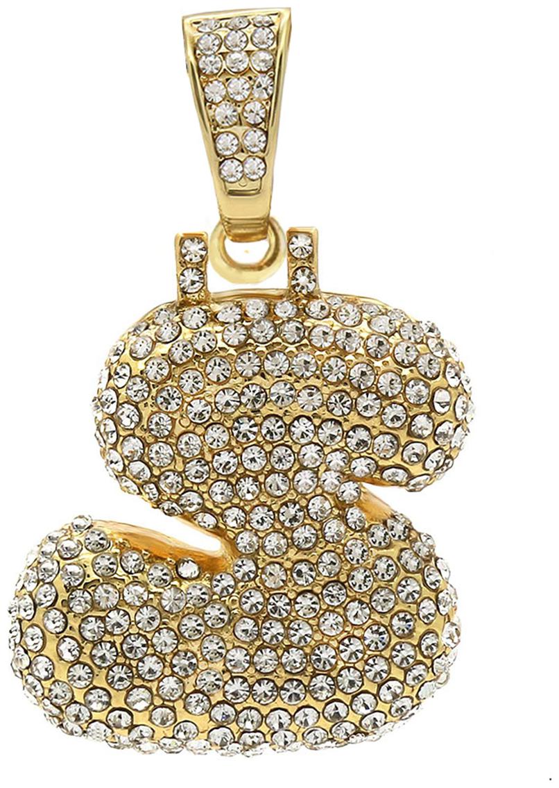 

ZIVOM Hip Hop Iced Out Alphabet Initial Letter S 18k Gold Pendant Women Men