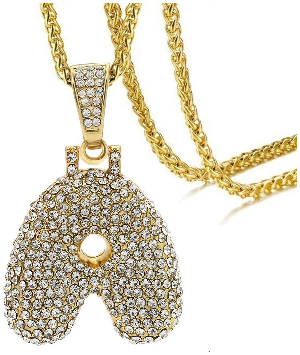 

ZIVOM Hip Hop Iced Out Alphabet Initial Letter A 18k Gold Rope 22 Chain Initial Necklace Pendant Women Men
