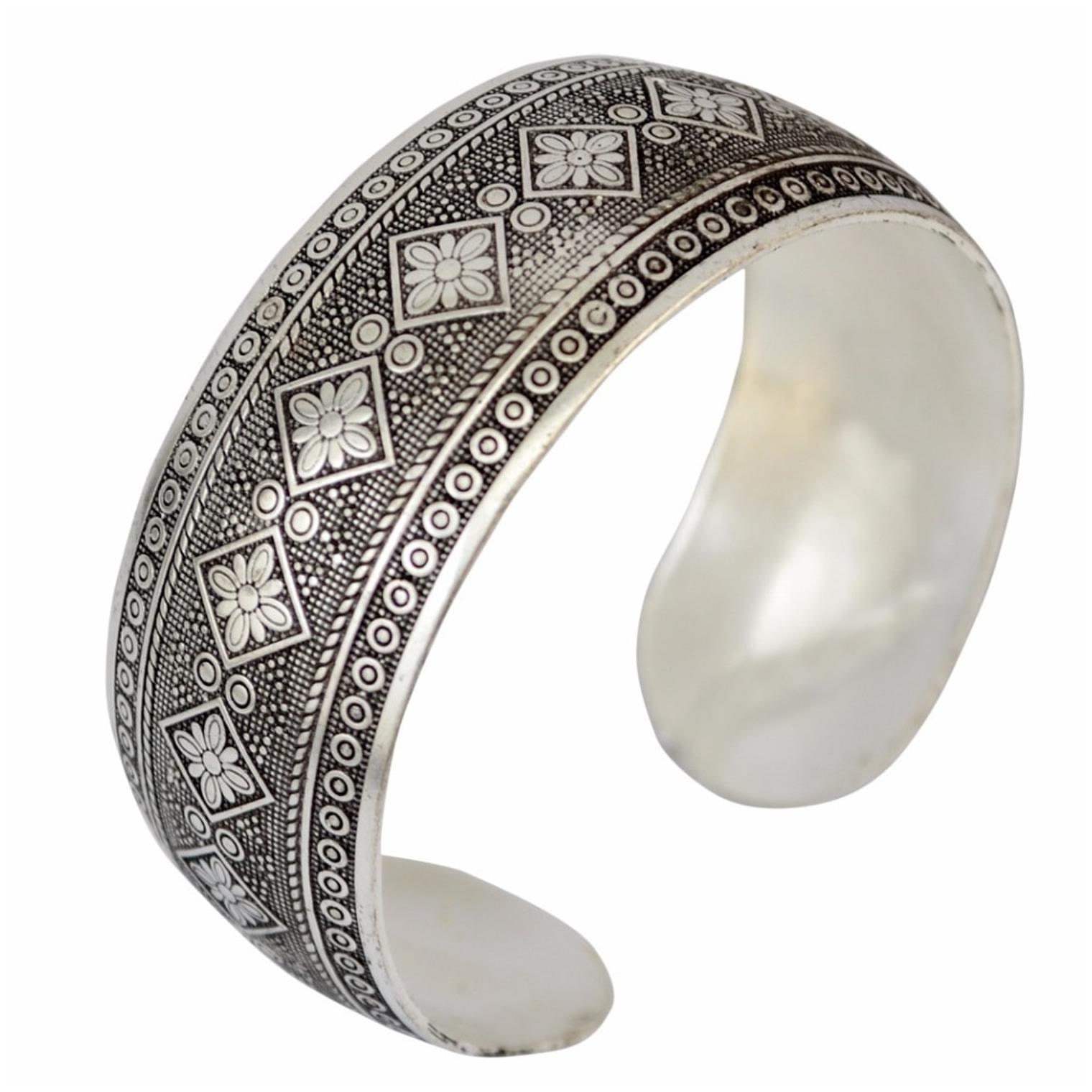 

Zivom Oxidised Afghani Boho Tribal Vintage Old German Silver Cuff Bracelet For Women