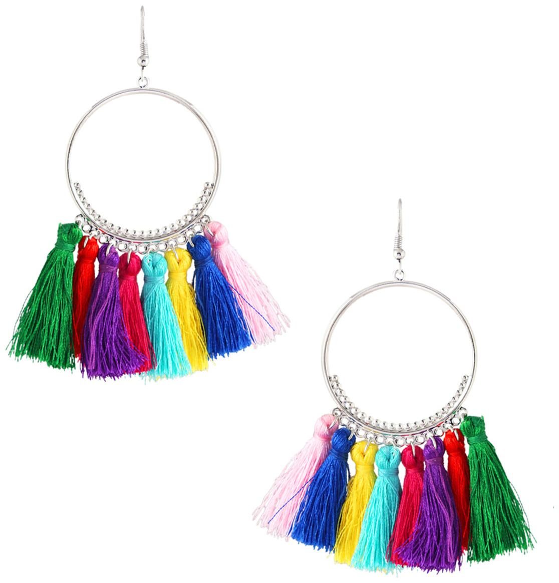 

ZIVOM Rainbow Silky Hanging Multicolor Rhodium Chandbali Earring Girls Women
