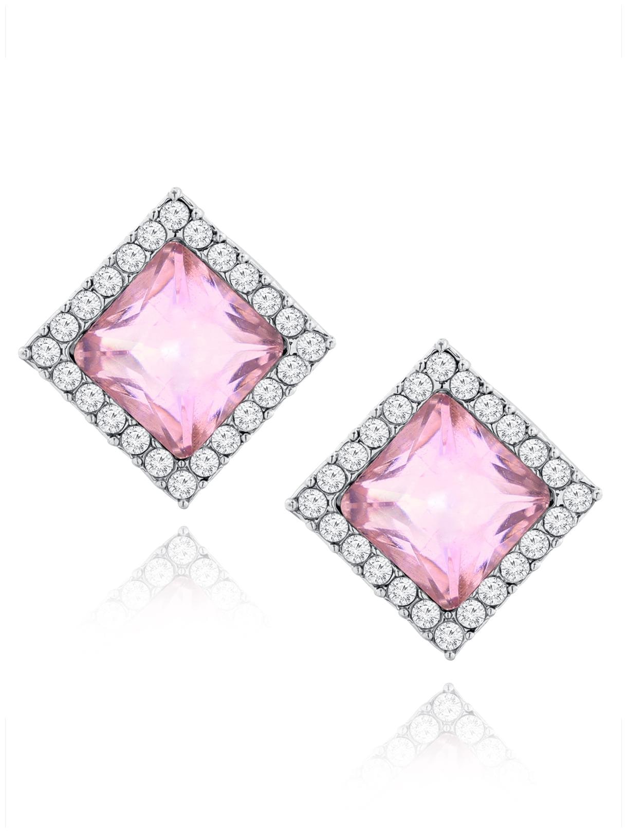 

ZIVOM Rhombus AAA Crystal American Diamond Border Pink Rhodium Stud Earring Girls Women