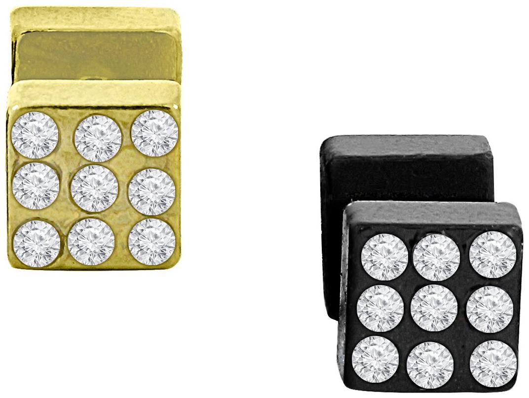 

ZIVOM Stylish 316L Surgical Stainless Steel 18K Gold Black Rhodium Plated CZ Pierced Stud Earring Pair Boys And Men
