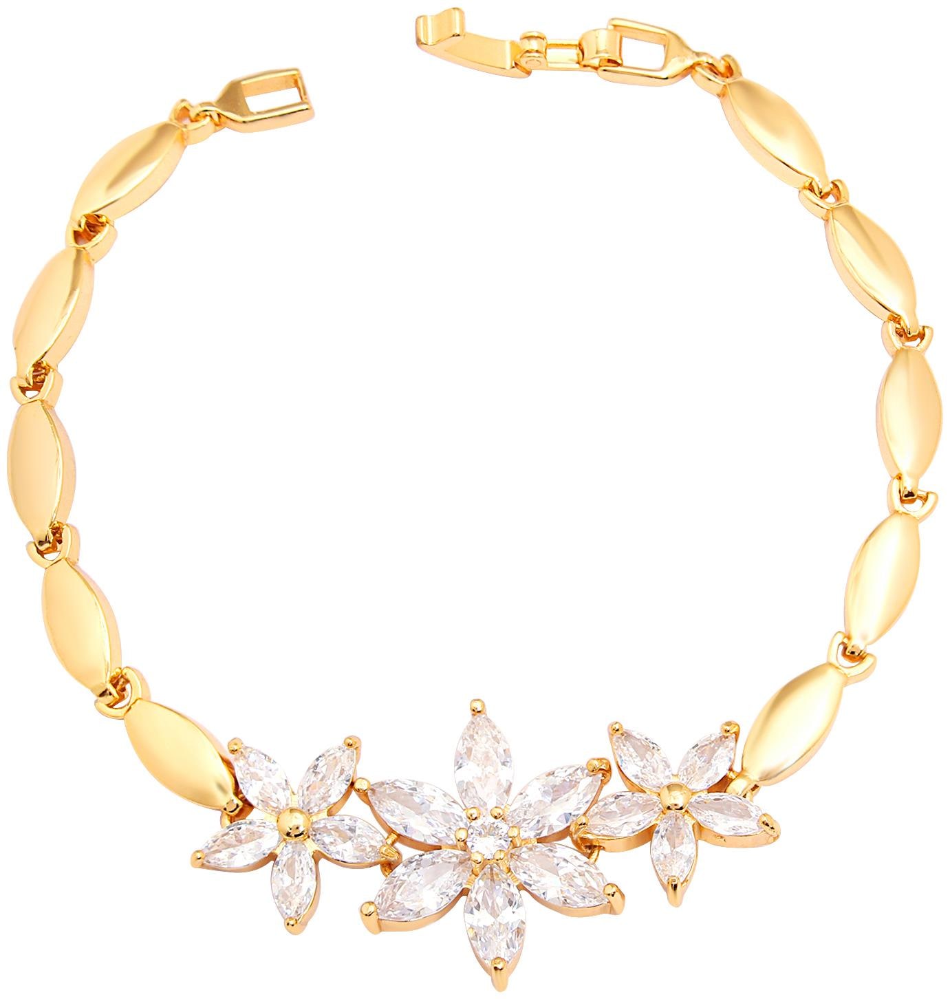 

ZIVOM Stylish Italian Floral Glossy 18K Gold Crystal American Diamond Brass Bracelet Girls Women