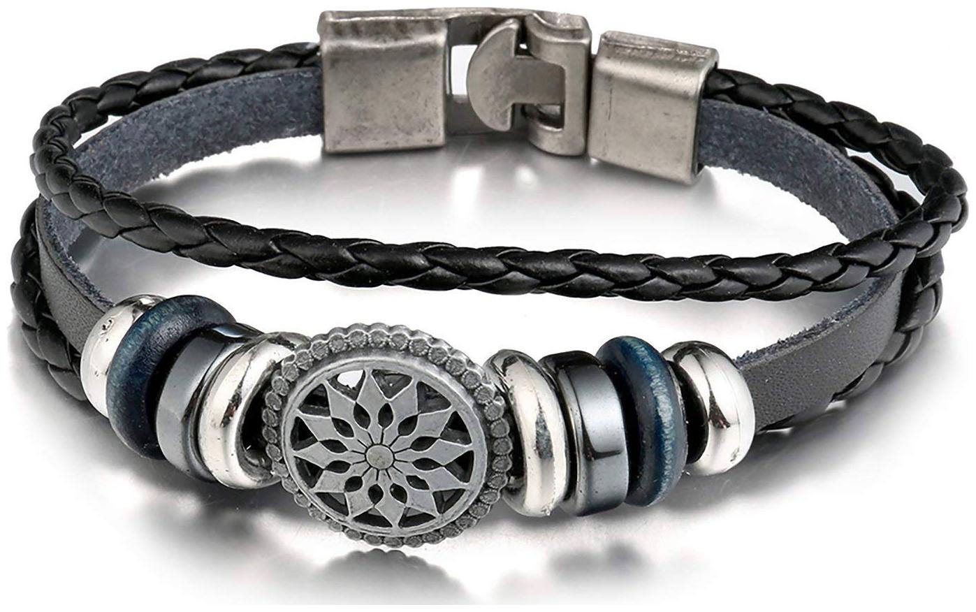 

ZIVOM Stylish Multistrand Circle Braided 100 Genuine Handcrafted Black Leather Wrist Band Strand Bracelet Unisex
