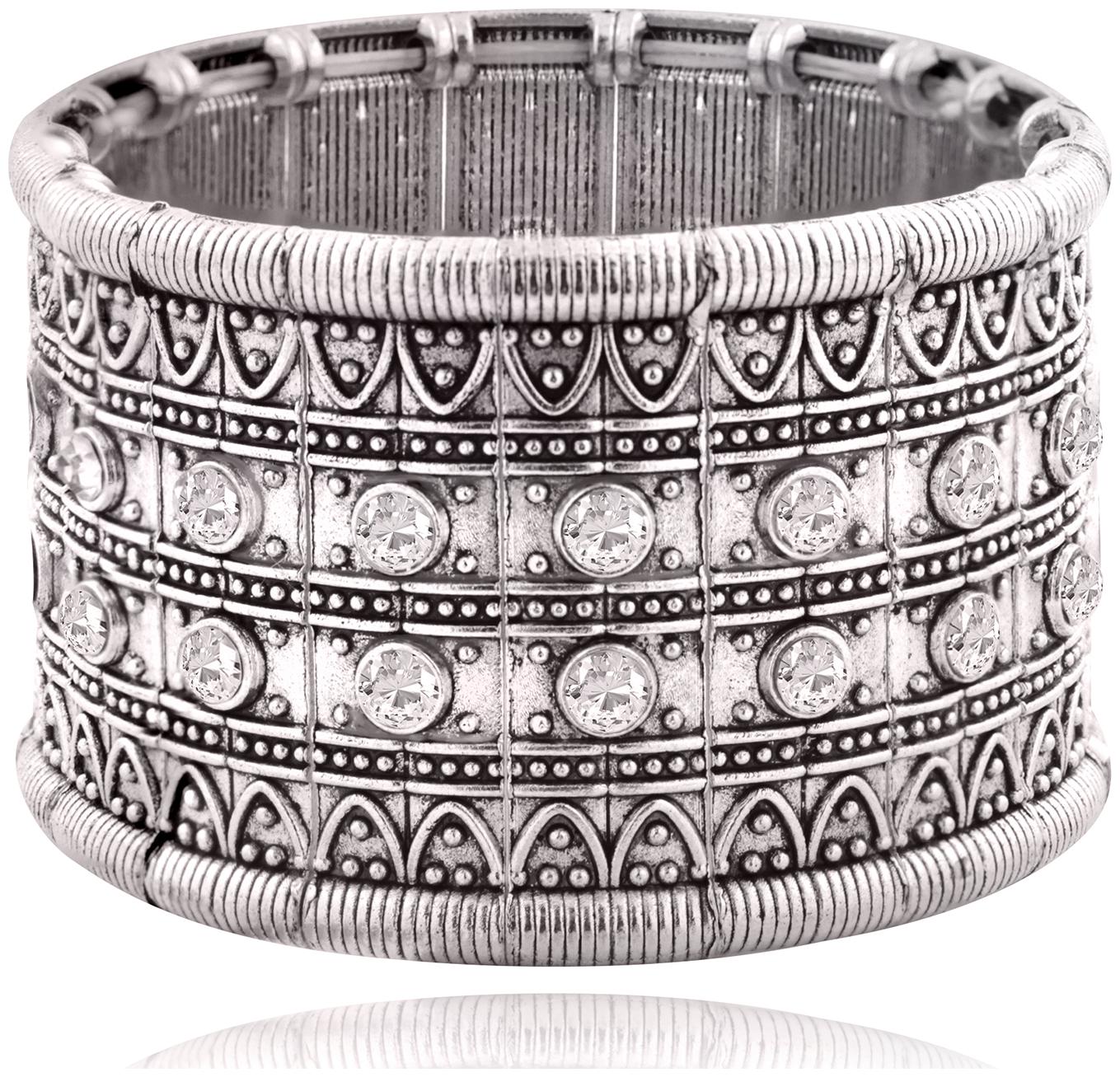 

ZIVOM Stylish Tribal Tibetan Afghani Bohemian Oxidised German Silver Free Size Stretchable Bangle Bracelet Women