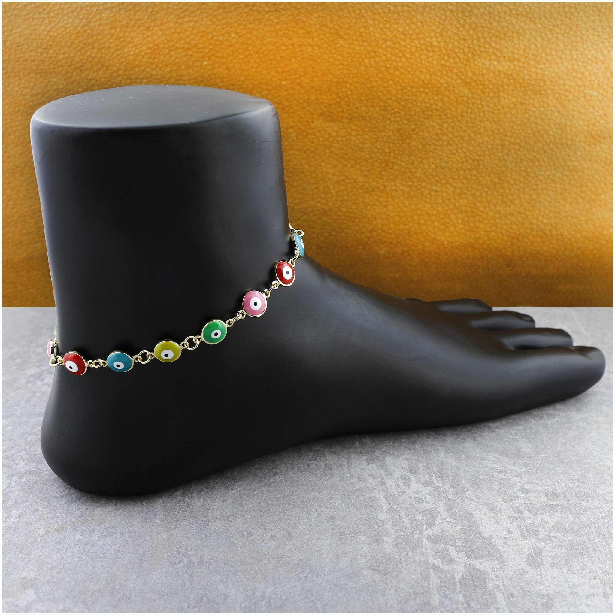 

Zivom Turkish Colorful Evil Eye Stylish Western Dainty Delicate Charms Single Leg Gold Anklet For Women Girls