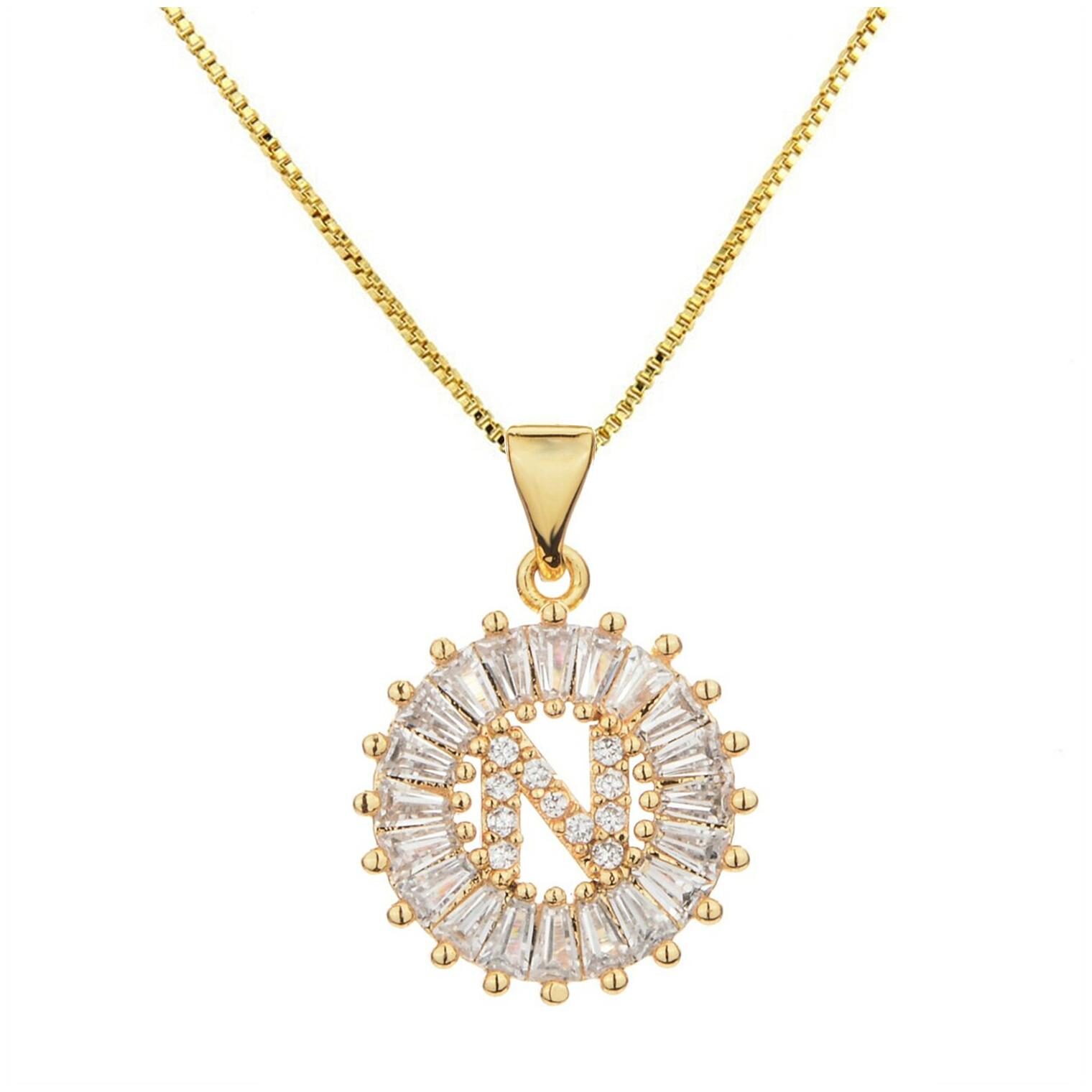 

ZIVOMInitial Alphabet N Large Letter Cubic Zirconia CZ 18K Gold Necklace Birthday Gifts for Women Girls