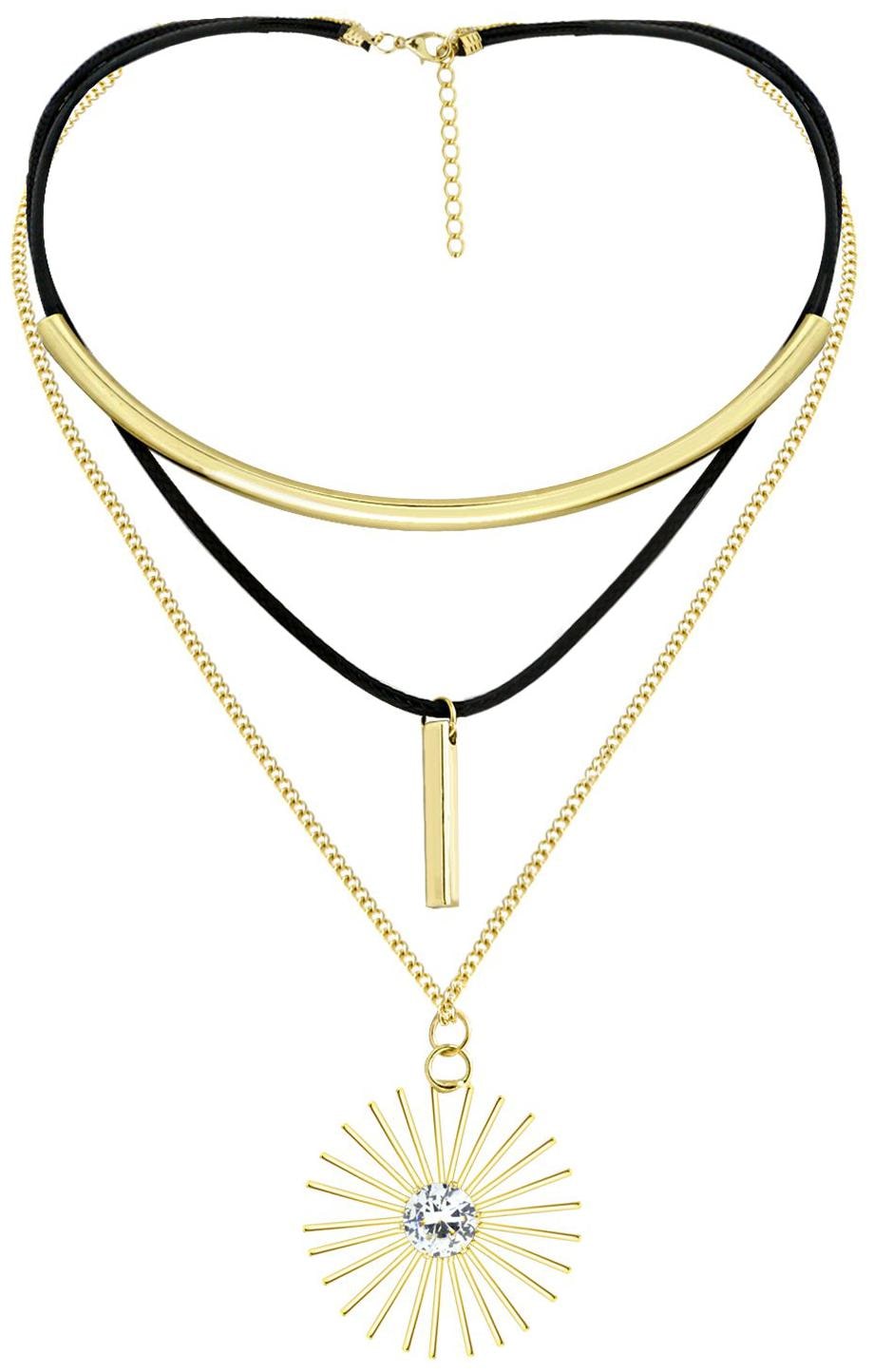 

ZivomTriple Layer Charm Choker Collar Statement Black Gold Plated Necklace For Women Girls