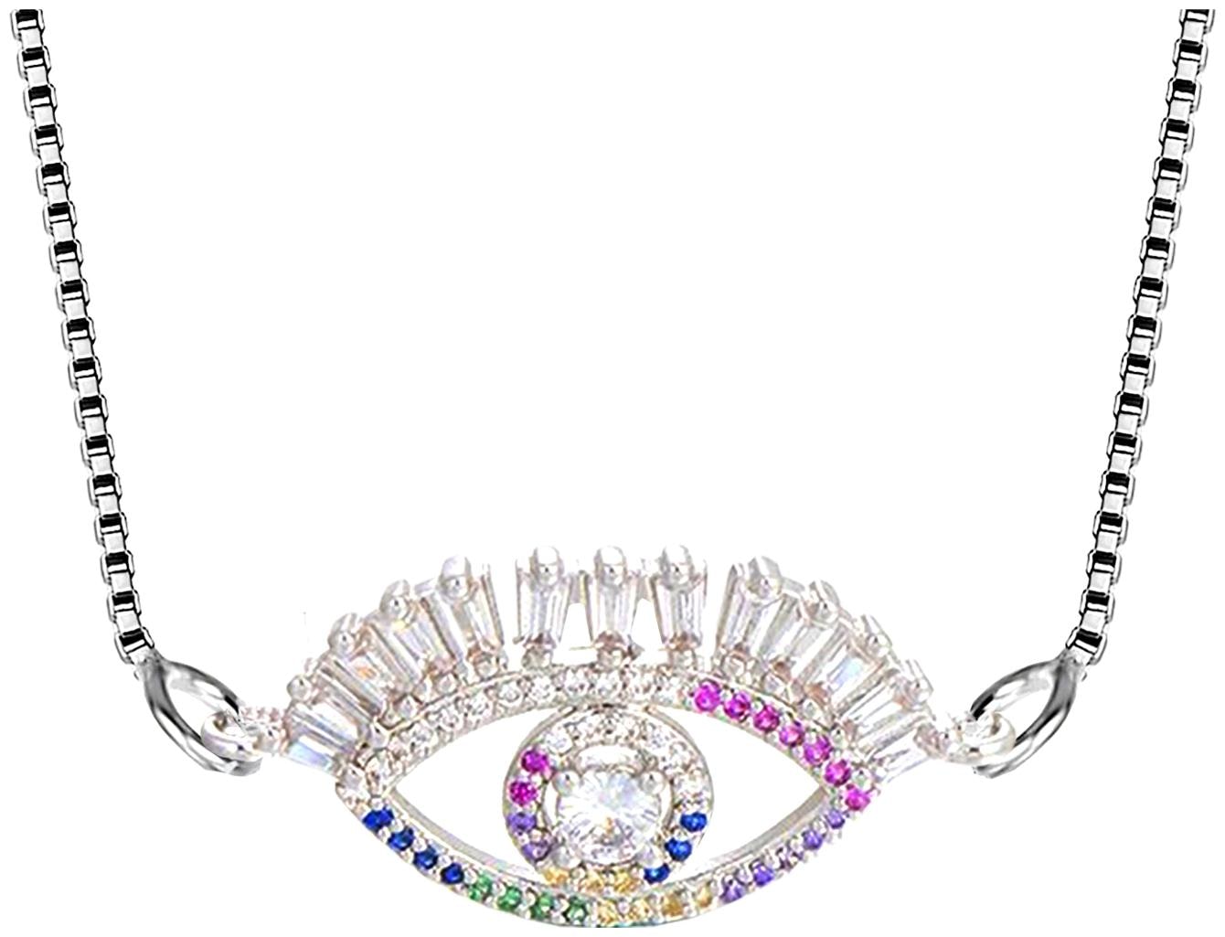 

ZIVOMTurkish Evil Eye Good Luck Baguette Cubic Zirconia American Diamond Adjustable Necklace Pendant Chain Women