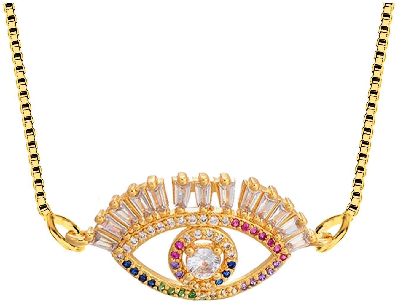 

ZIVOMTurkish Evil Eye Good Luck Baguette Cubic Zirconia American Diamond Adjustable Necklace Pendant Chain Women