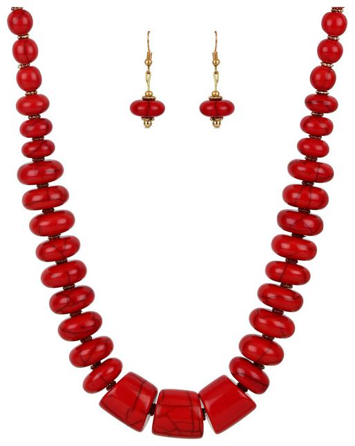 

Zooniv Fashion Red Beads Necklace with Earrings for Women and Girls