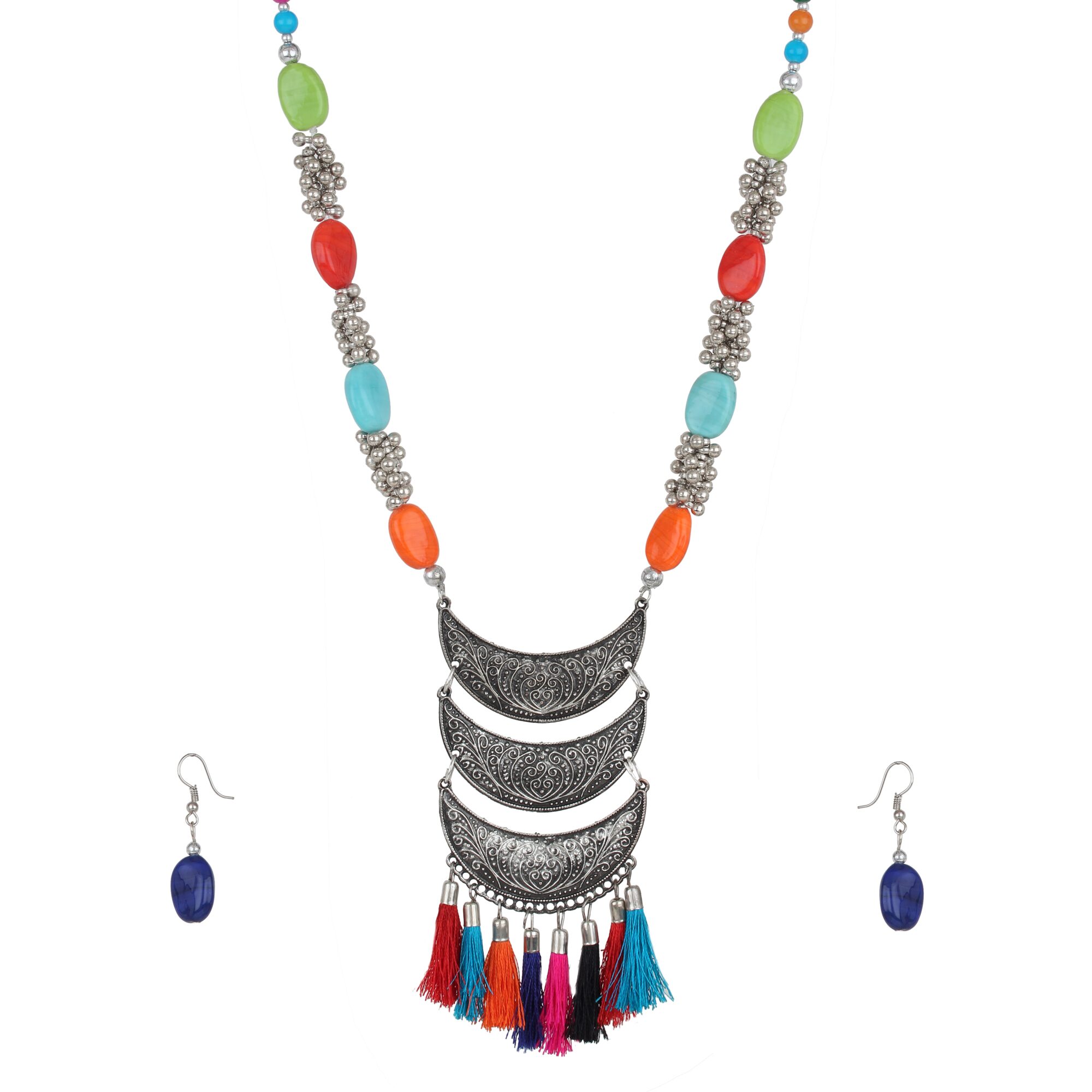 

Zooniv Oxidized Multi Colour Stylish Necklace Set for Women and Girls