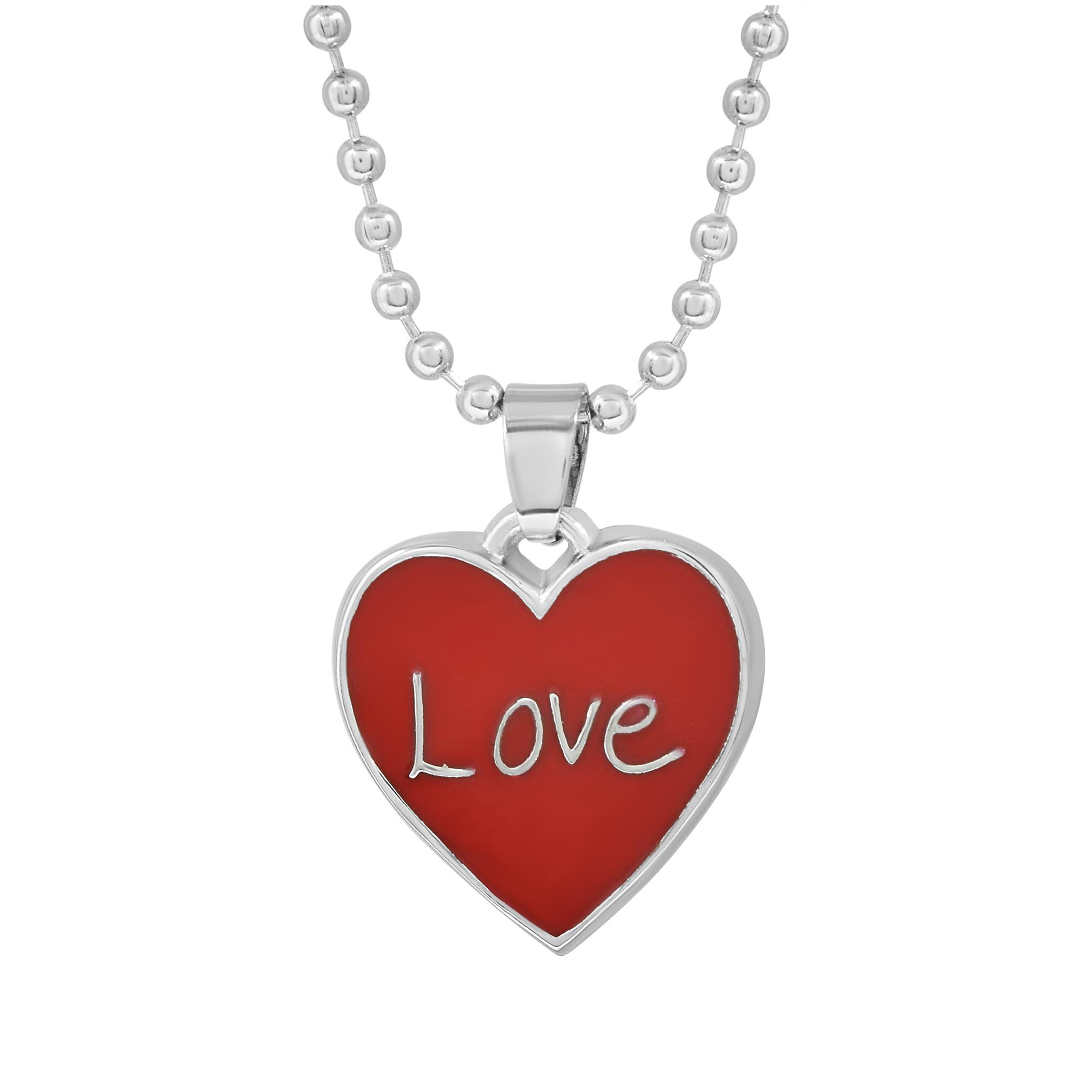 

Zumrut Silver Plated Heart Shape Charms Embossed Red Colored Letters Love Heart Couple Heart Shape Pendnat Necklace For Men Women