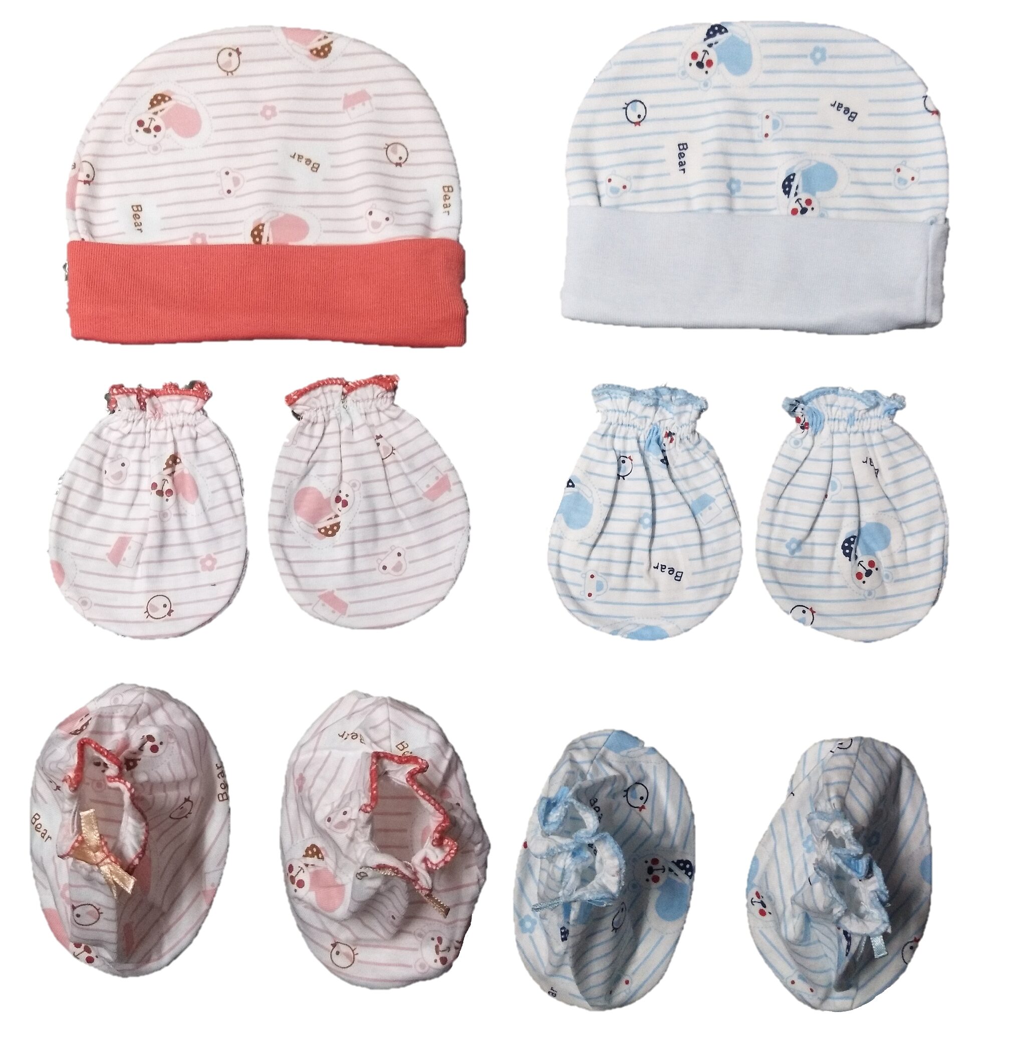 

100 Soft Cotton New Born Baby Caps Booties Mittens Combo Set (0-3 Month)