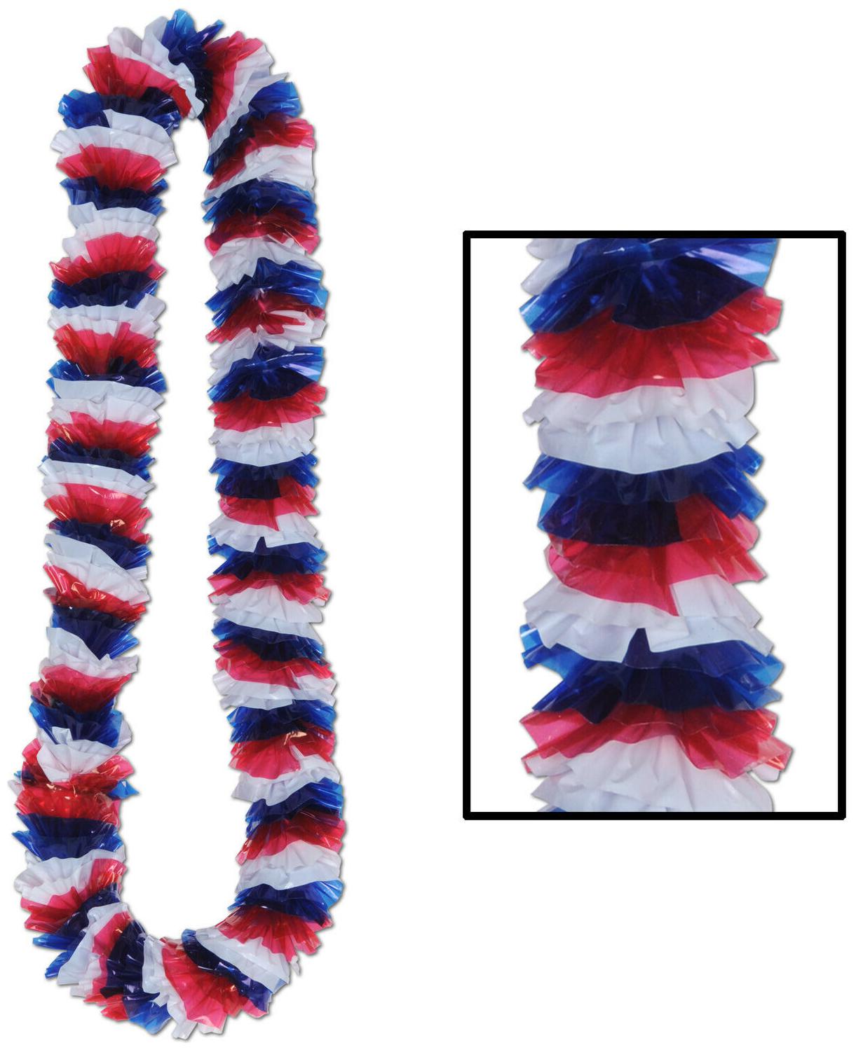 

(100) Soft-Twist Patriotic Poly Leis red white blue