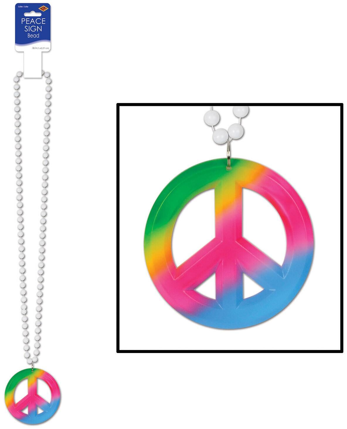 

(12) Beads w Tie-Dyed Peace Sign Medallion