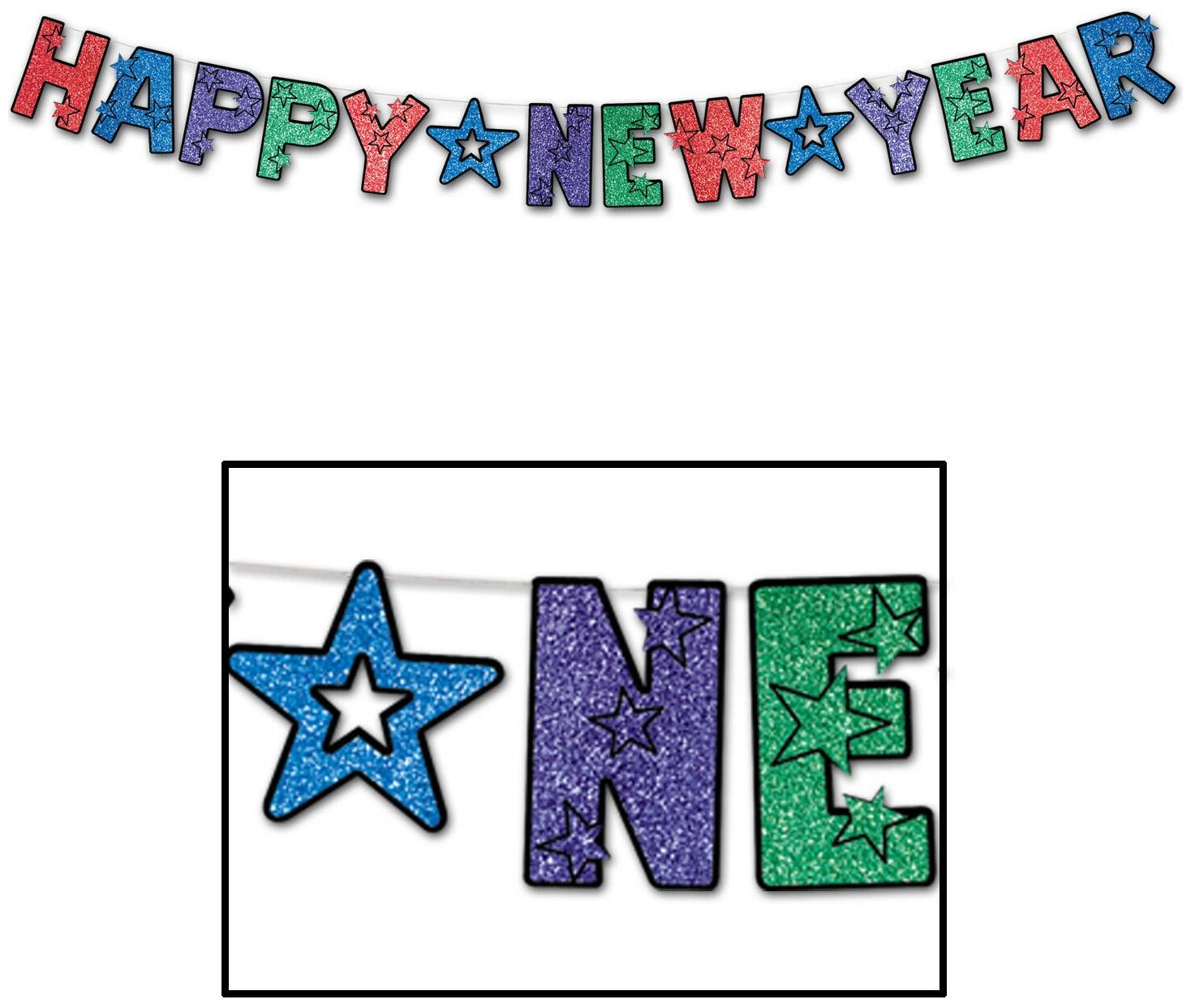 

(12) Glittered Happy New Year Streamer multi-color