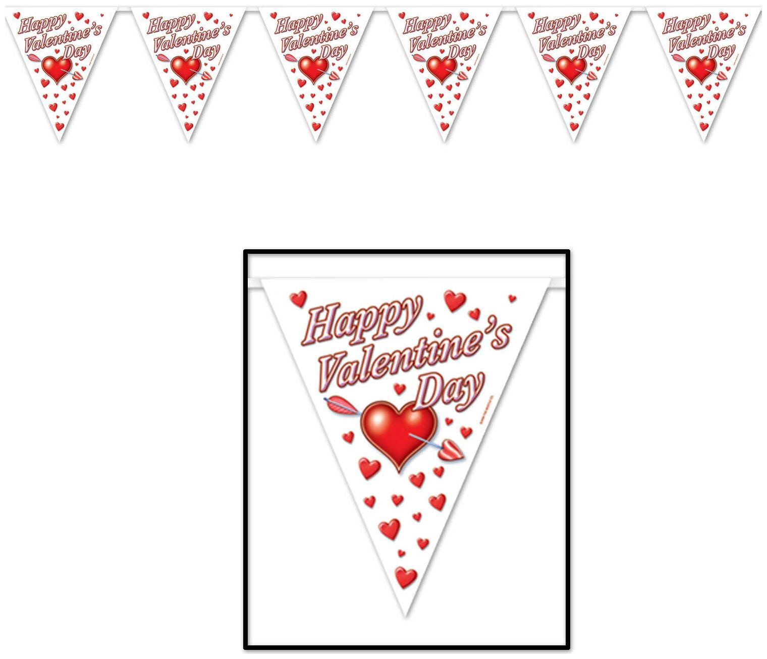 

(12) Happy Valentine s Day Pennant Banner all-weather 12 pennants string